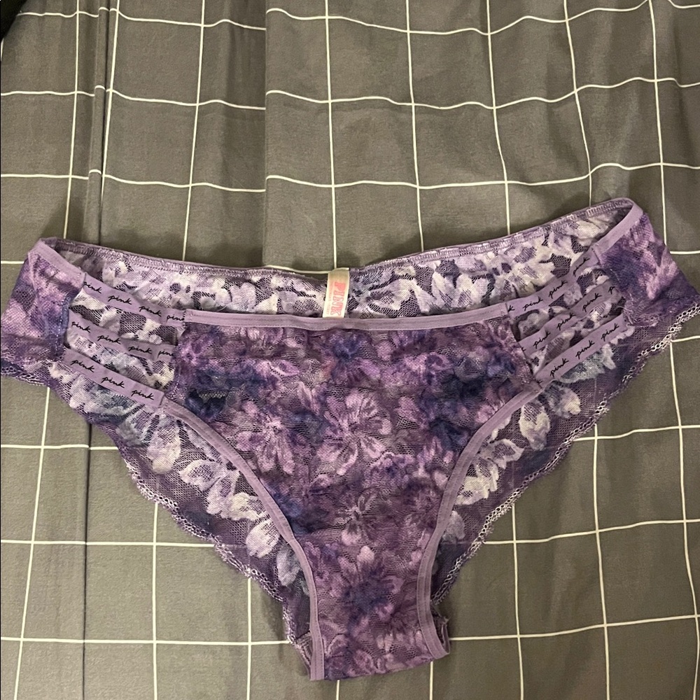 PINK Victoria's Secret Purple Floral Lace Panties